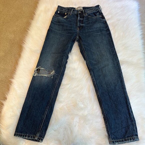 Everlane Jeans 90s Cheeky Crop Straight High Rise Distressed Button Fly Size 25 - Picture 7 of 15